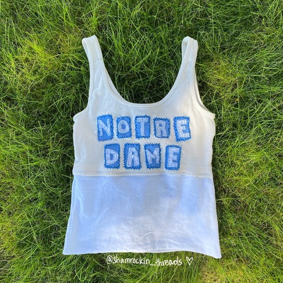 white and blue Notre Dame embroidered hand sewn tank top - Picture 8 of 9